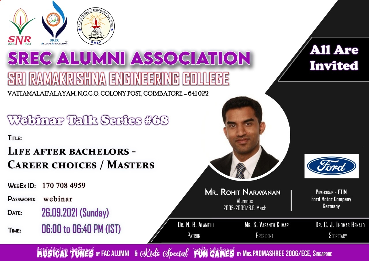 Webinar Talk Series # 68 titled “Life After Bachelors -  Career Choices/ Masters”